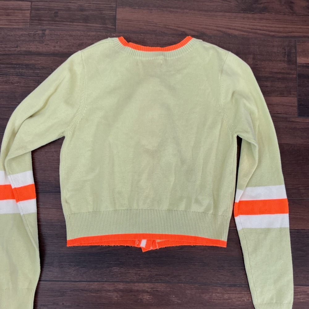 Anthropologie Cardigan Striped Lime Green Neon Orange Button Front Size S Knit - Picture 7 of 8